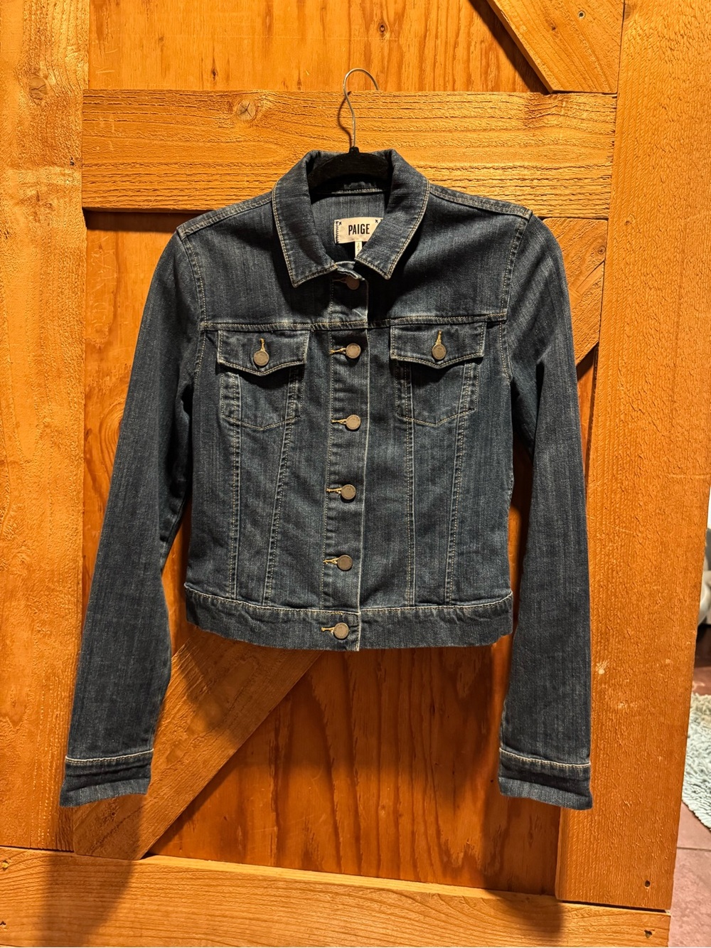 PAIGE Dark Wash Stretch Denim Trucker Jacket Small